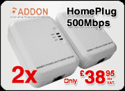 Addon Homeplug 500Mbps HD Ready Powerline Adapter - Twin Pack