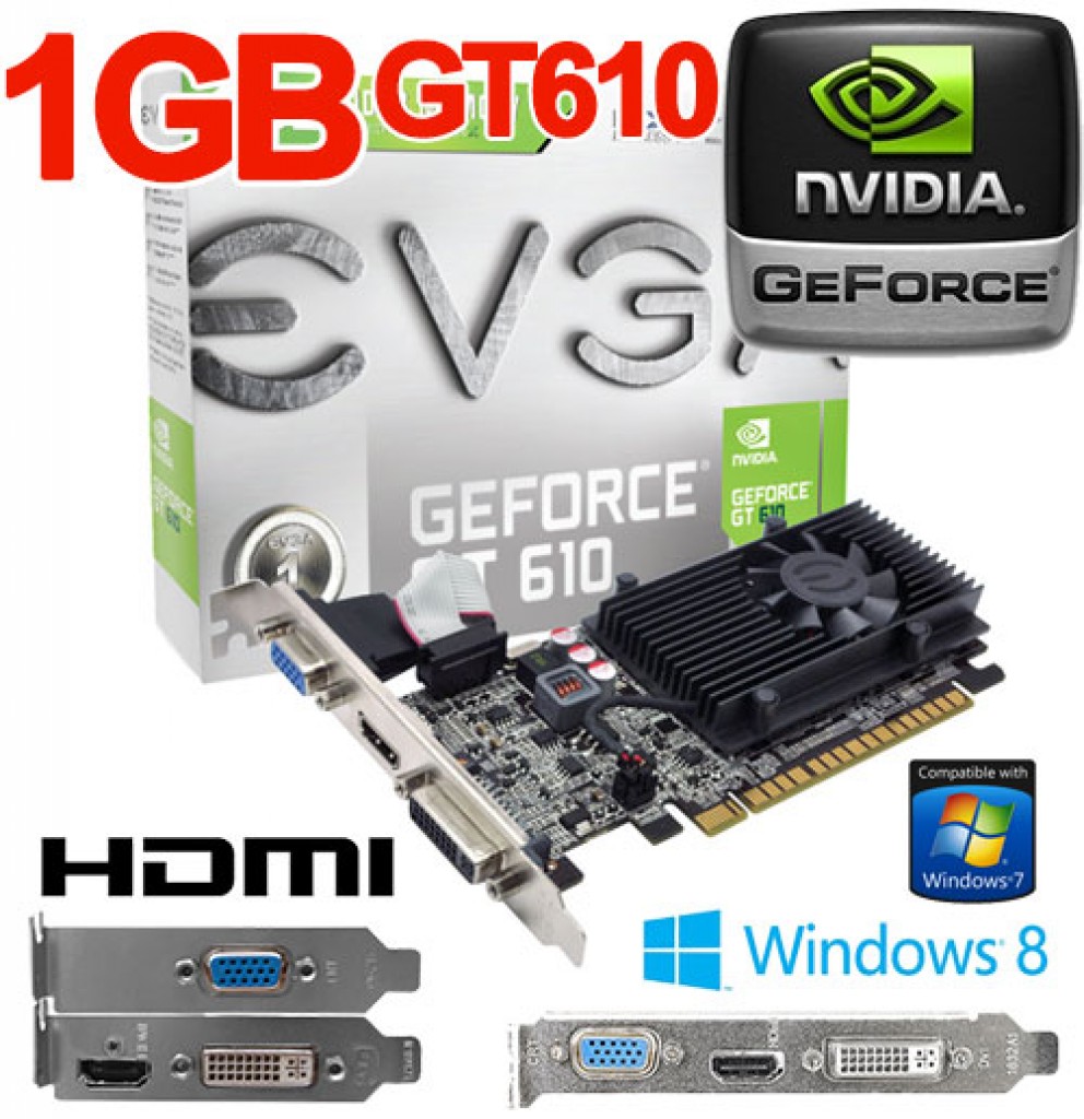 nVidia GeForce GT 610 1GB DDR3 PCIe HDMI DVI VGA Low Profile Graphics Card