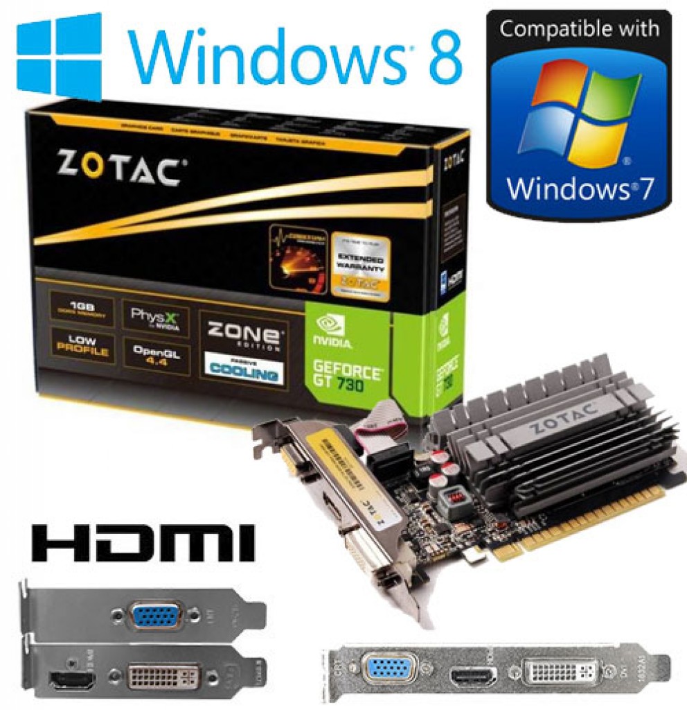 nVidia GeForce GT 730 1GB DDR3 PCIe HDMI DVI VGA Low Profile Graphics Card