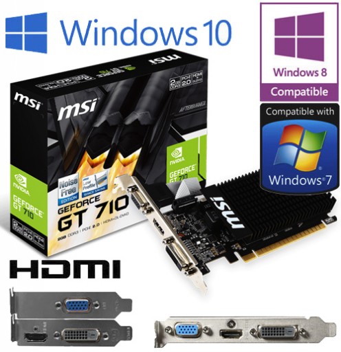nVidia GeForce GT 710 1GB DDR3 PCIe HDMI DVI VGA Low Profile Graphics Card