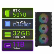 Genesis RTX 5070 i7 Gaming PC RGB tower case front angled view