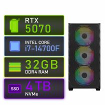 Genesis RTX 5070 i7 Gaming PC RGB tower case front angled view