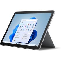 Microsoft Surface Go 3 10.5-inch tablet on kickstand with Windows 11 screen