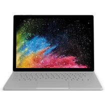 Microsoft Surface Book 2 15-inch Silver – front angle view with PixelSense display and keyboard base