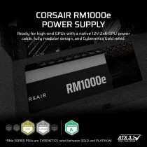 Corsair RM1000e (2025) 1000W Power Supply – retail box and unit front view