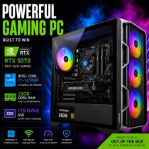 Genesis RTX 5070 i7 Gaming PC RGB tower case front angled view