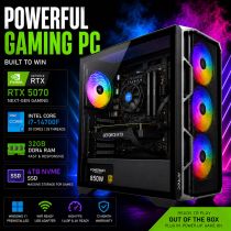 Genesis RTX 5070 i7 Gaming PC RGB tower case front angled view