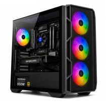 Genesis RTX 5070 i7 Gaming PC RGB tower case front angled view