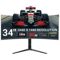 Illustration depicting piXL 34" Curved Ultrawide Gaming Monitor - CM34C7 - UWQHD 165Hz HDMI, DisplayPort, USB-C