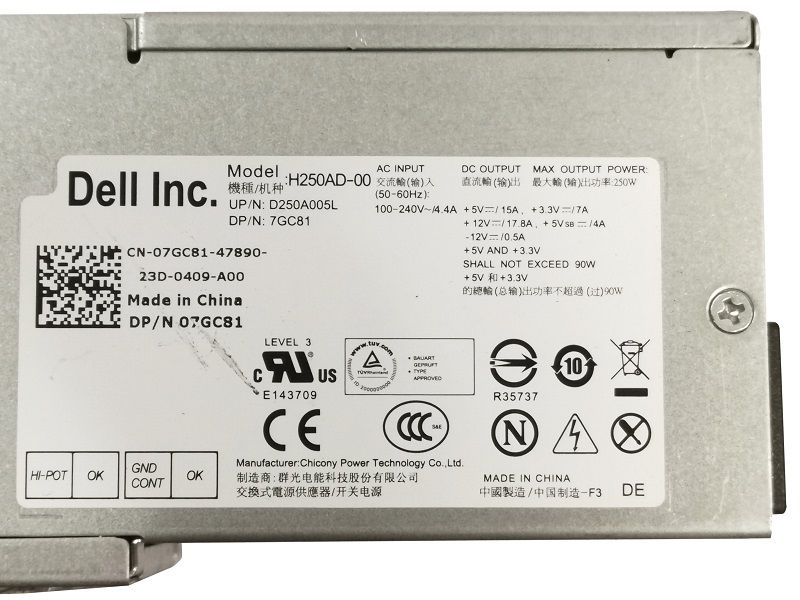 Dell H250AD00 OptiPlex 390 790 990 250W PSU Power Supply Unit 7GC81