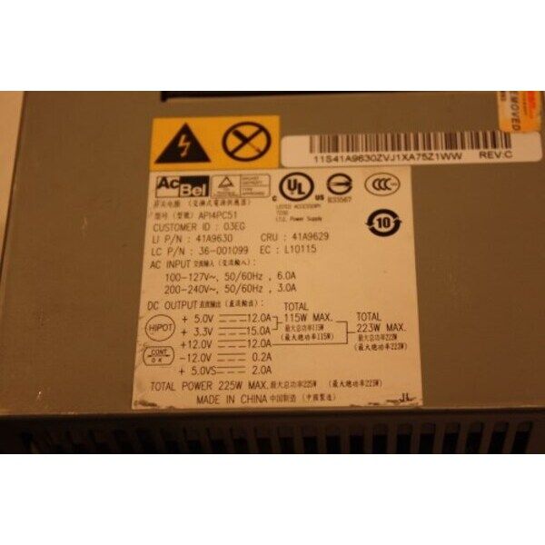 Alimentation PC AcBel 225W - Modèle API4PC51 Pour IBM 8212-CTO, Occasion Fonctionnelle