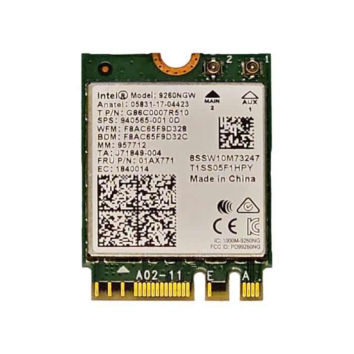 Intel Dual Band Wireless 9260NGW Wi-Fi NGFF M.2 Card 01AX771 front view
