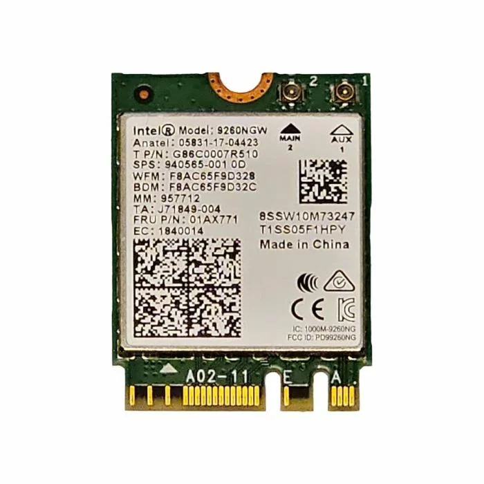 Intel Dual Band Wireless 9260NGW Wi-Fi NGFF M.2 Card 01AX771 front view