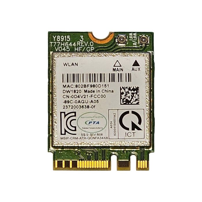 Qualcomm Atheros QCNFA344A Dual Band WiFi NGFF M.2 Card 0D4V21 front view