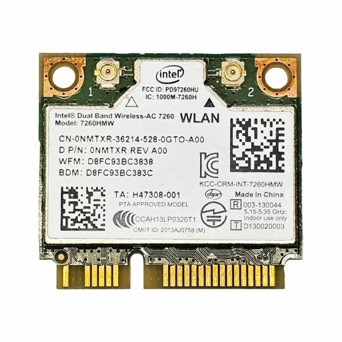 Intel Dual Band Wireless-AC 7260HMW Wi-Fi Mini PCIe Wireless Card 0NMTXR front view