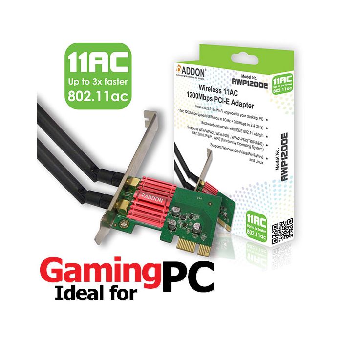 Addon AWP1200E Wireless AC Dual Band 1200Mbps PCI-E Adapter - 802.11a/b/g/n/ac
