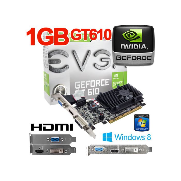nVidia GeForce GT 610 1GB DDR3 PCIe HDMI DVI VGA Low Profile Graphics Card