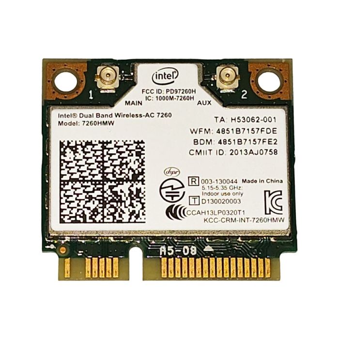 Intel Dual Band Wireless-AC 7260 WiFi Mini PCI-e Card H53062-001 front view