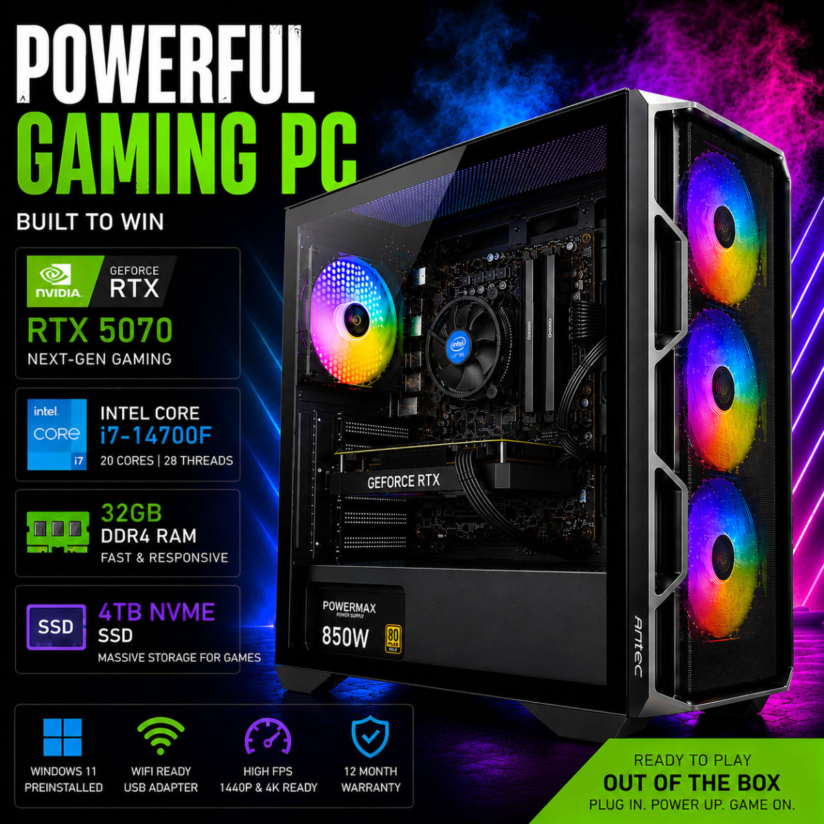 Massive 4TB Gaming PC MicroDream Genesis RTX 5070